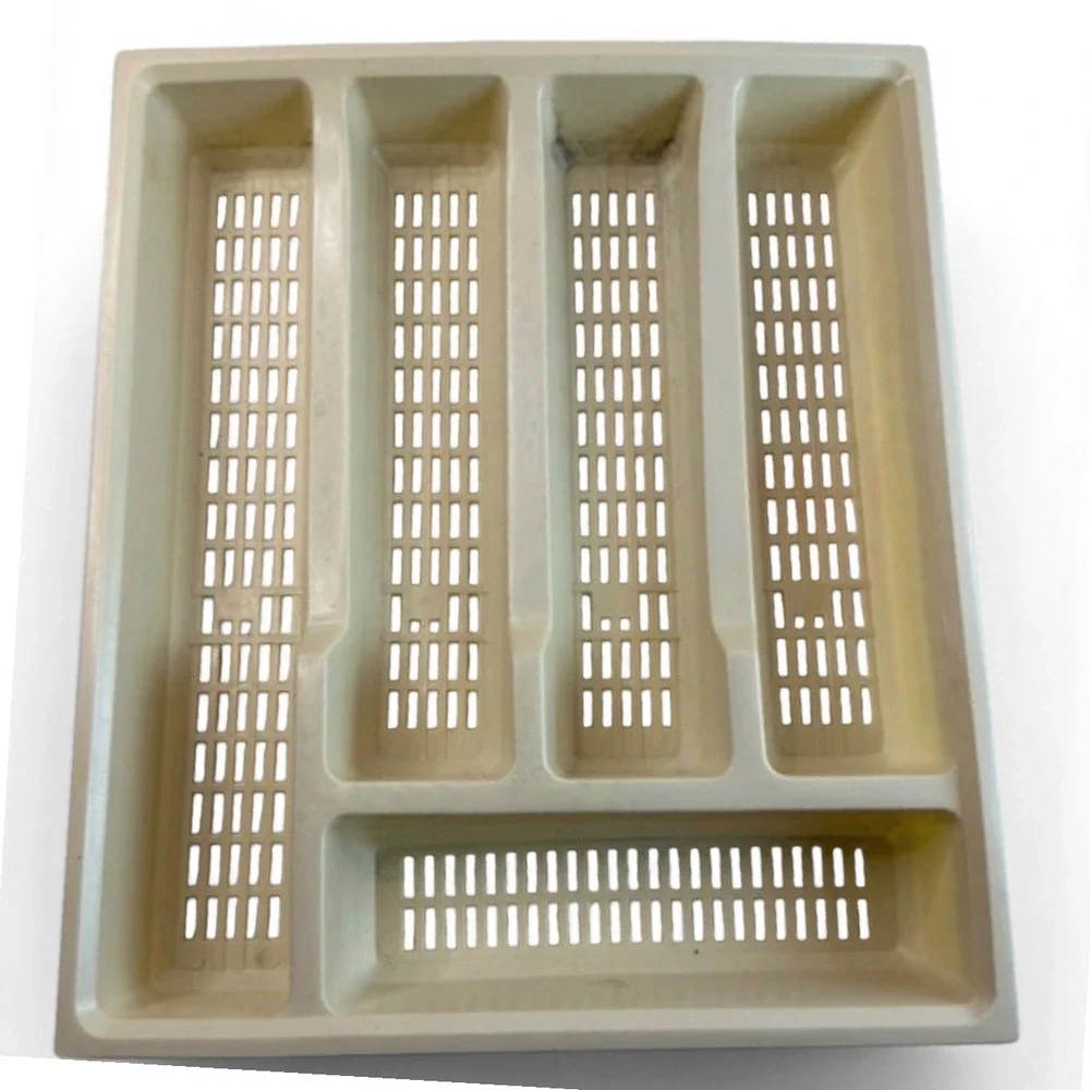 Vintage Cream Plastic Silverware Drawer Organizer 5 Compartment Slotted Tray